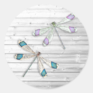 Purple and Teal Blue Dragonfly Classic Round Sticker