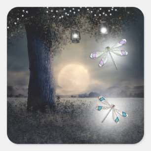 Purple and Teal  Blue Dragonfly Square Sticker