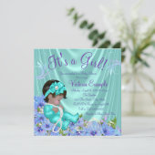 Purple and Teal Blue Floral Ethnic Baby Shower Invitation (Standing Front)