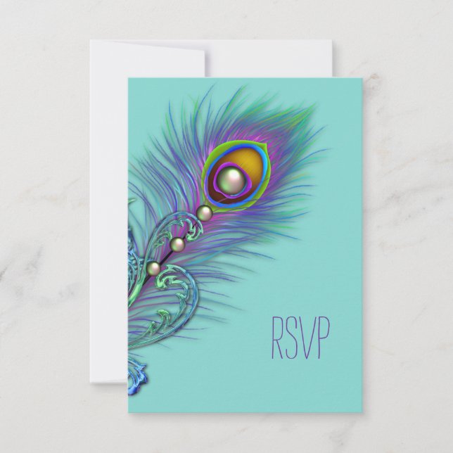 Purple and Teal Blue Peacock RSVP (Front)