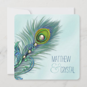 Purple and Teal Blue Peacock Wedding Invitation