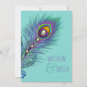 Purple and Teal Blue Peacock Wedding Invitation