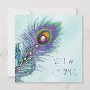 Purple and Teal Blue Peacock Wedding Invitation