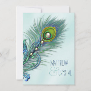 Purple and Teal Blue Peacock Wedding Invitation