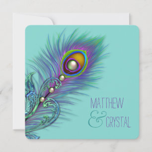 Purple and Teal Blue Peacock Wedding Invitation