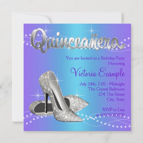 Purple and Teal Blue Quinceanera Invitation