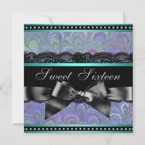 Purple and Teal Blue Sweet 16 Birthday Party Invitation