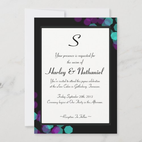 Purple and Teal Bokeh Monogrammed Invite