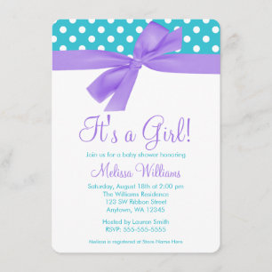 Purple and Teal Bow Polka Dot Baby Shower Invitation
