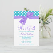 Purple and Teal Bow Polka Dot Baby Shower Invitation (Standing Front)