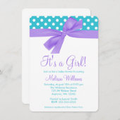 Purple and Teal Bow Polka Dot Baby Shower Invitation (Front/Back)