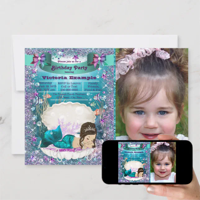 Purple and Teal Mermaid Birthday Party Invitation Zazzle