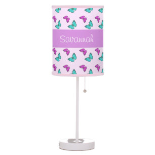 PURPLE and TEAL Butterflies Custom Name V085R Table Lamp