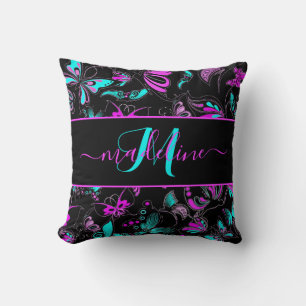 Purple and teal butterflies personalized throw pillow
