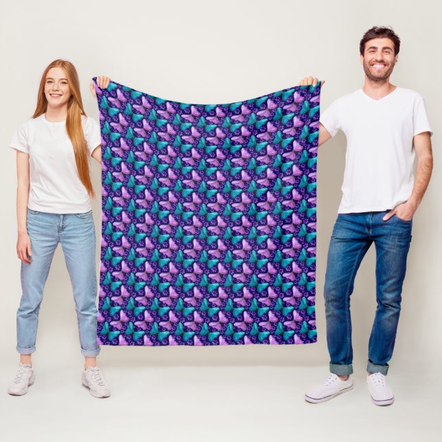 Purple and Teal Butterfly Pattern | Floral Seamles Fleece Blanket (In Situ)