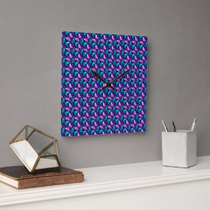 Purple and Teal Butterfly Pattern Floral Seamles Square Wall Clock