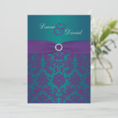 Purple and Teal Damask Wedding Invitation (Standing Front)