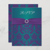 Purple and Teal Damask Wedding RSVP Card (Front/Back)