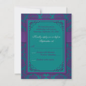 Purple and Teal Damask Wedding RSVP Card (Back)