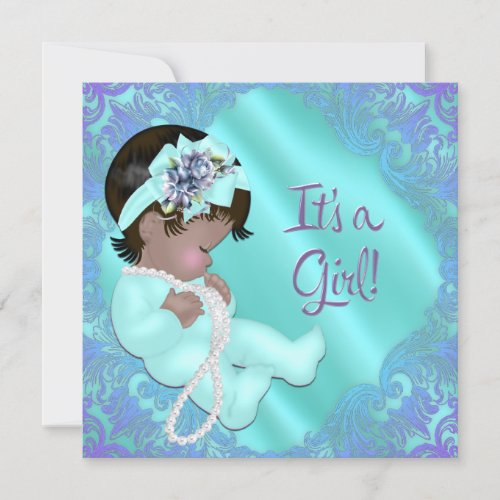 Purple and Teal Ethnic Baby Girl Shower Invitation