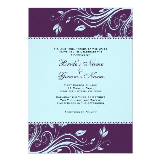 Purple and Teal Floral Swirls Wedding Invitation 5