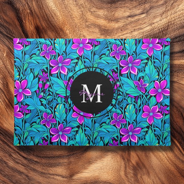 Purple and Teal Flowers and Foliage Personalized Cloth Placemat (Creator Uploaded)