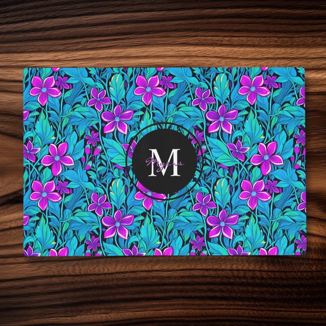 Purple and Teal Flowers and Foliage Personalized Placemat (Creator Uploaded)