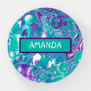 Purple and Teal Fluid Art Marble like Art Paperweight