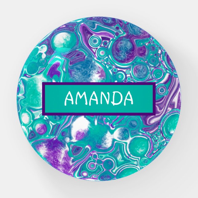 Purple and Teal Fluid Art Marble like Art  Paperweight (Front)