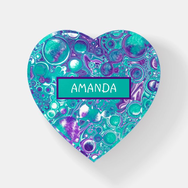 Purple and Teal Fluid Art Marble like Art Paperweight (Front)