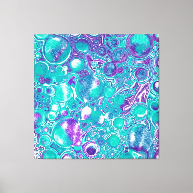 Purple and Teal Fluid Art Marble like  Bubbles Can Canvas Print (Front)