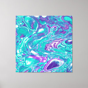 Purple and Teal Fluid Art Marble like Bubbles Canvas Print