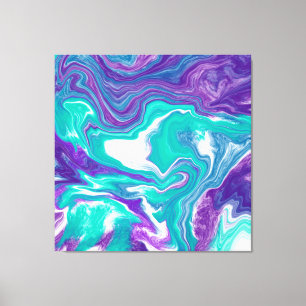 Purple and Teal Fluid Art Marble like Canvas Prin Print