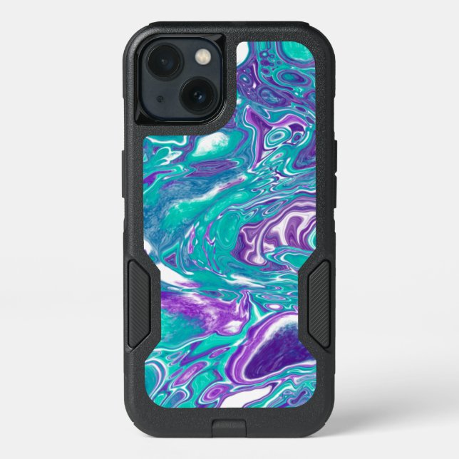 Purple and Teal Fluid Art Marble like Otterbox iPhone Case (Back)