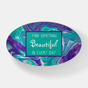 Purple and Teal Fluid Art Marble like Quote Paperweight