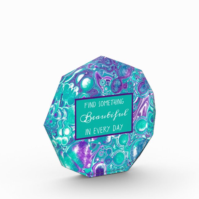 Purple and Teal Fluid Art Marble like Quote  Photo (Left)