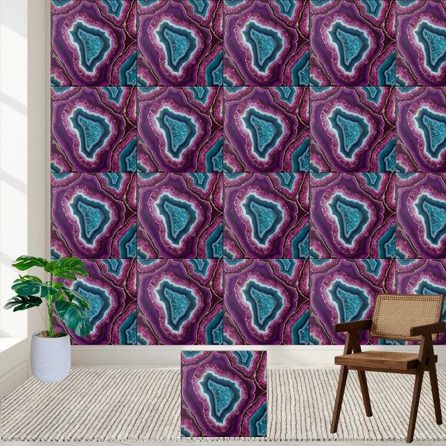 Purple and Teal Geode Agate Tile Pattern (Purple and Teal Geode Agate Tile Pattern)