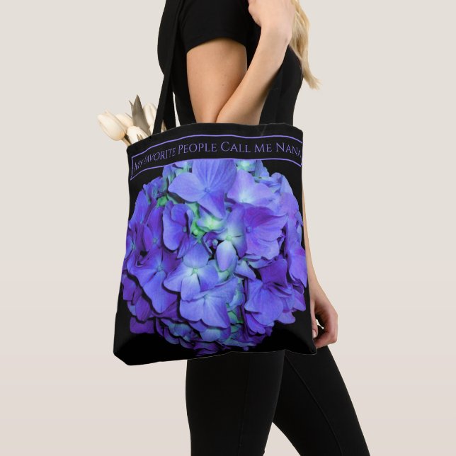 Purple and teal hydrangea grandmother  tote bag (Close Up)