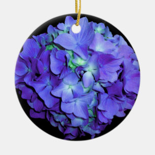 Purple and teal hydrangea, purple blue flowers  ceramic ornament