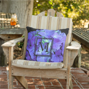 Purple and teal hydrangea, purple blue flowers outdoor pillow