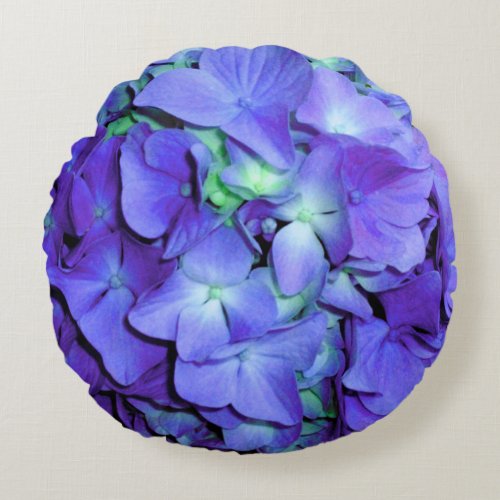Purple and teal hydrangea purple blue flowers  round pillow
