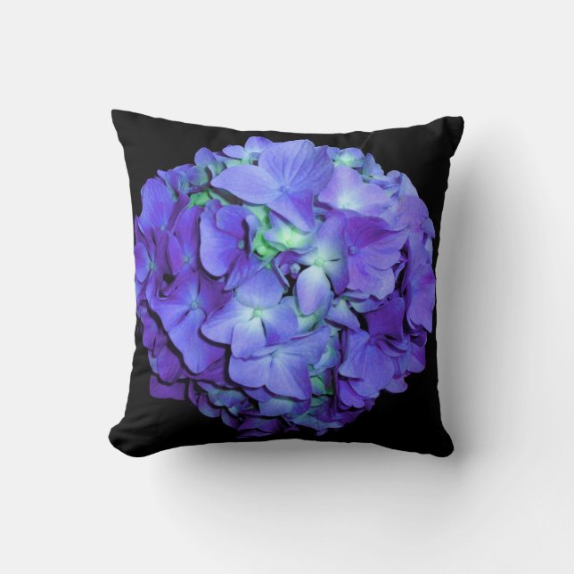 Purple and teal hydrangea, purple blue flowers  throw pillow (Front)