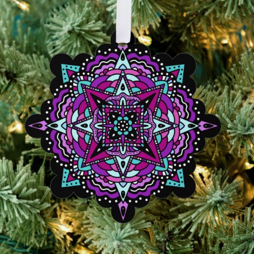 Purple and Teal Mandala Christmas Ornament Card