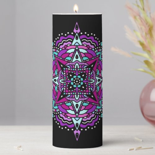 Purple and Teal Mandala  Pillar Candle