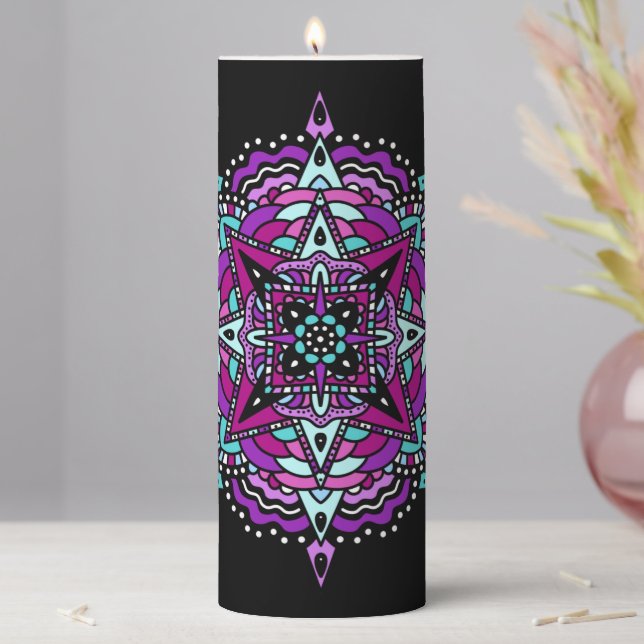 Purple and Teal Mandala  Pillar Candle (In Situ)