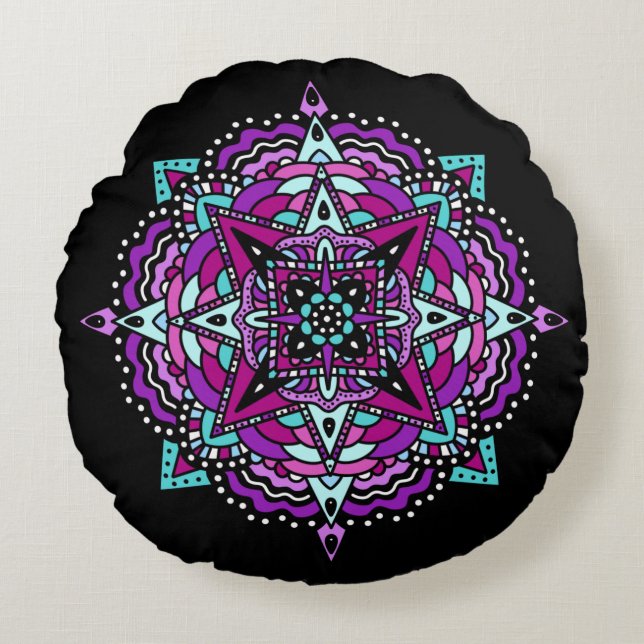 Purple and Teal Mandala    Round Pillow (Front)