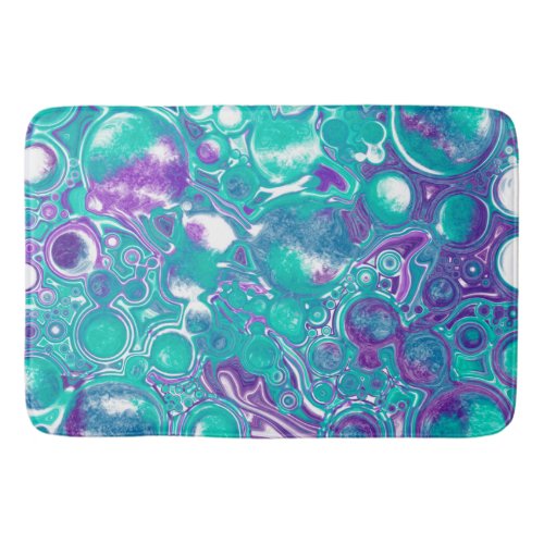 Purple and teal marble fluid art  bath mat