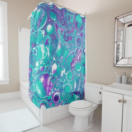 Purple and teal marble fluid art Bubbles Shower Curtain