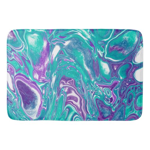Purple and teal marble fluid art cells bath mat