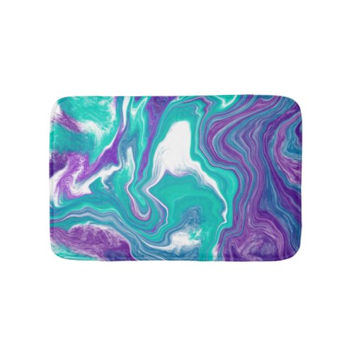 Purple and teal marble fluid art  Swirls Bath Mat